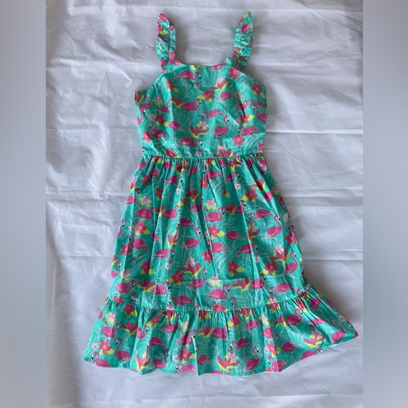 Gymboree Dresses & Skirts - GYMBOREE ADULT S/P FLAMINGO PRINT SUNDRESS IN 100% COTTON, RUFFLED STRAPS NWT
